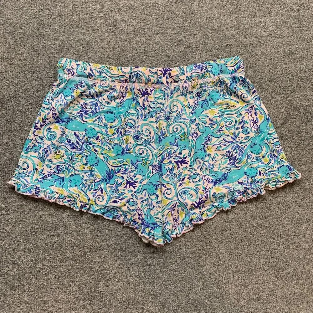 Lilly Pulitzer Shorts‎ Womens S Small Multi Ruffle Trim Bringing Mermaid PJ Knit